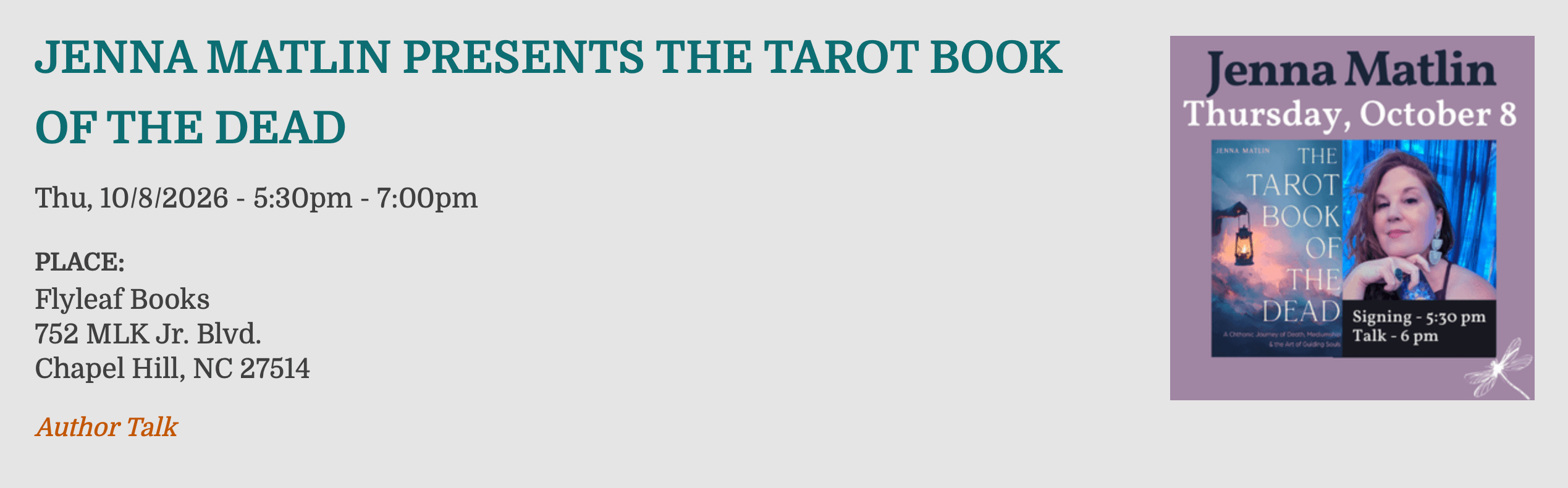 Jenna Matlin Presents "The Tarot Book of the Dead"