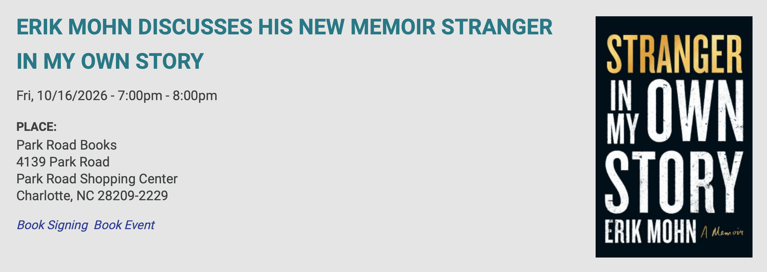 Erik Mohn Discusses His New Memoir "Stranger in My Own Story"