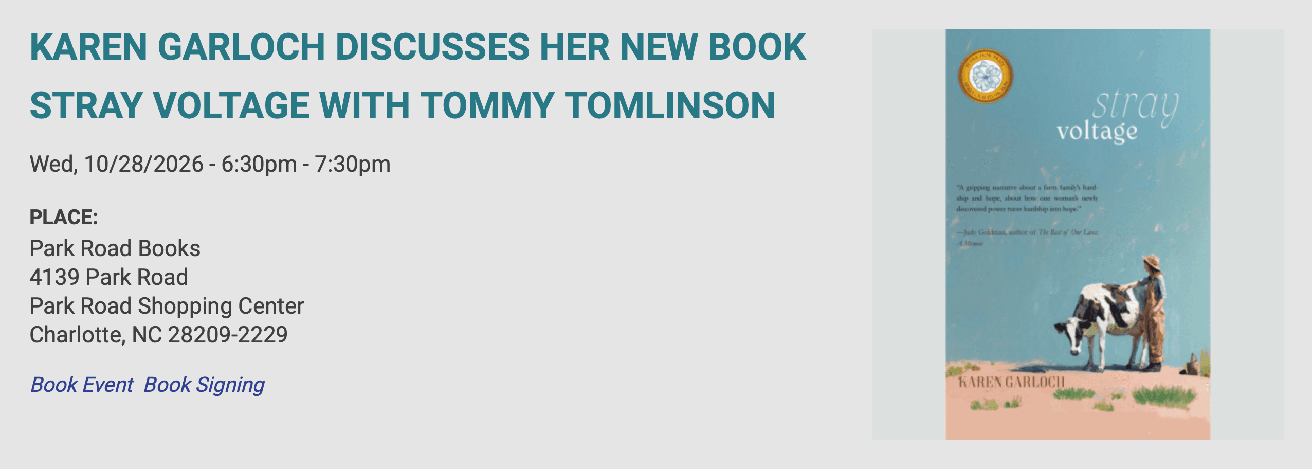 Karen Garloch Discusses "Stray Voltage" with Tommy Tomlinson